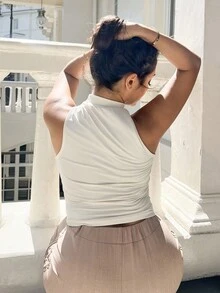 NegzBox Summer Sleeveless Stand Collar Top Women, Metal Decor Design, Commuting And Casual Vacation