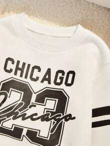 SHEIN Explorewe 男童字母印花圆领长袖运动衫和裤子套装，休闲装 - 白色 - 查看 3