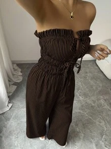 Elenzga Women's Summer Casual Striped Bandeau Jumpsuit - Random Floral Pattern