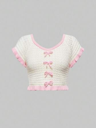 Suéter de mujer con decoración de lazo tejido