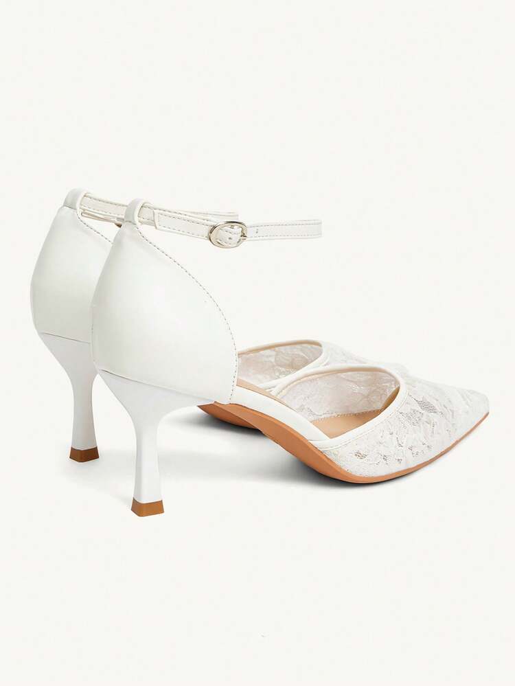 CUCCOO CHICEST Sapatos de Salto Alto Femininos com Bico Fino, Salto Médio, Elegantes, Doces, Românticos e Sensuais, em Tule Branco com Bordado de Rosa, Salto Oco, Sapatos Formais para Vestido, Casamento, Madrinha, Convidada, Chá da Tarde, Encontro, Festa e Ocasiões Festivas