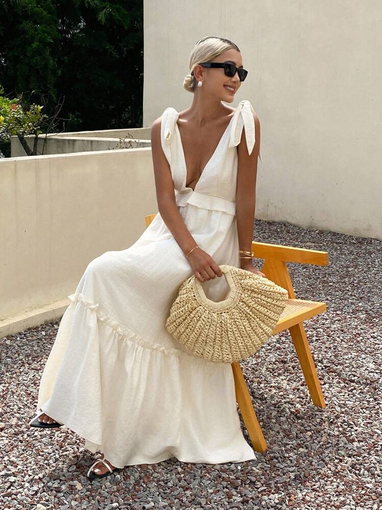 cream colored beach dress Loft Beach V-Neck Cotton Flutter Sleeve Open Back Midi Dress in Cream Small  NWOT