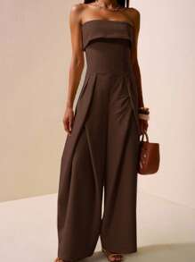 Zivah 2025 春夏新款音乐节、复活节、圣帕特里克节、西部风、游牧风、生日派对、毕业季、校园风、学生装、日常休闲、基础百搭、休闲、邮轮旅行、海滩、日光浴、病毒式传播、街头服饰、通勤露背阔腿露背抽绳腰卡其色连体裤