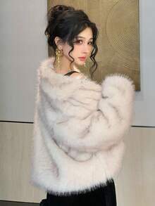 DAZY 女士宽松仿毛领长袖外套，时尚派对秋冬女式外套