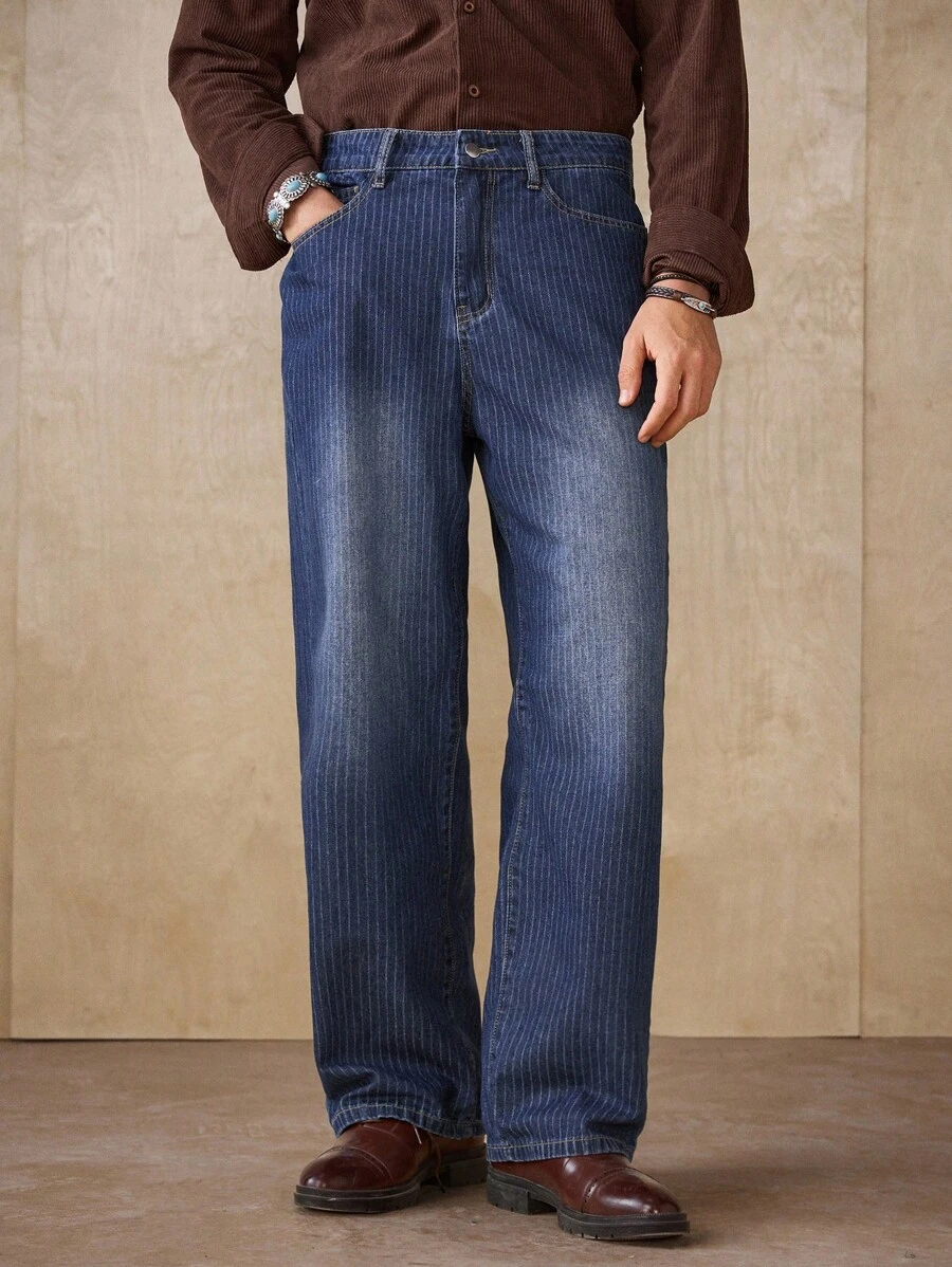 RivetRise Pantaloni casual dritti e larghi da uomo, con tessuto a righe verticali uniche e texture retrò, adatti per la primavera/estate