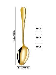 2/4/6/12件不锈钢咖啡/茶/甜点勺，适用于厨房、酒店、咖啡厅、学校用品 - 金色 - 查看 8
