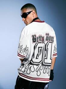 ROMWE MEN Betty Boop | ROMWE 男式字母与人物图案 V 领短袖 T 恤