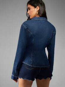 MISSGUIDED Áo khoác denim cài nút tay dài ôm eo họa tiết sao biển vỏ sò vàng trang trí phong cách phương Tây thời trang xuân thu - Rửa trung bình - Xem 2