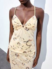 Maija 2025 Lässiges, elegantes Damen-Camisole-Top mit Spaghettiträgern, Pailletten und floraler Stickerei, geeignet für Frühling/Herbst Urlaub, Weihnachten, Neujahr, Strand, elegant