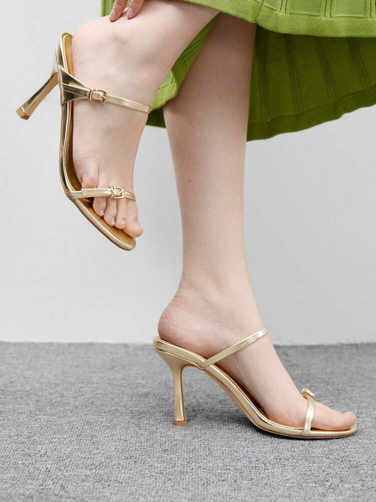 CUCCOO BIZCHIC Women's Sexy Strap High Heel Sandals, Metal Texture Summer Shoes For Daily Wear For Christmas