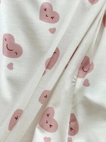 Baby Girls 2PCS Dotted Heart Graphic Round Neck Loose Casual Nightgown Sleepwear Set, Suitable For Girls Daily Wear, Events, Holidays, Family Gathering Baby Clothes Cotton 100 Baby Cotton Clothes Cartoon