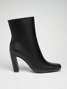 SHUZIA #RunwayReady Women's 3.5'' Slanted Block Heel & Sleek Square Toe Pu Black Ankle Booties–A Chic, Versatile Essential For Day-To-Night Looks With Modern Edge & All-Day Comfort. - Black - View 4