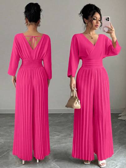 Selianne Mono elegante de pierna ancha y plisado de unicolor para mujer