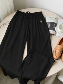 Comfortcana Quần ống rộng lưng rút thêu dệt màu đen cho nữ - màu đen - Xem 6