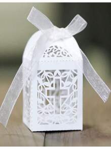 SHEIN 25 件/套十字糖果盒糖果礼品盒带丝带派对装饰婚礼生日洗礼第一派对回礼礼物，适合客人、学校用品、返校 - 25件/套 - 查看 3