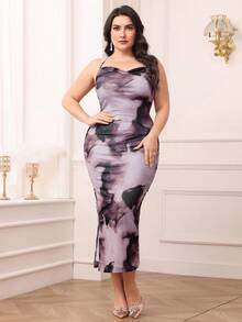 Modelyn Set de 2 piezas de vestido y chal con estampado tie-dye de talla grande