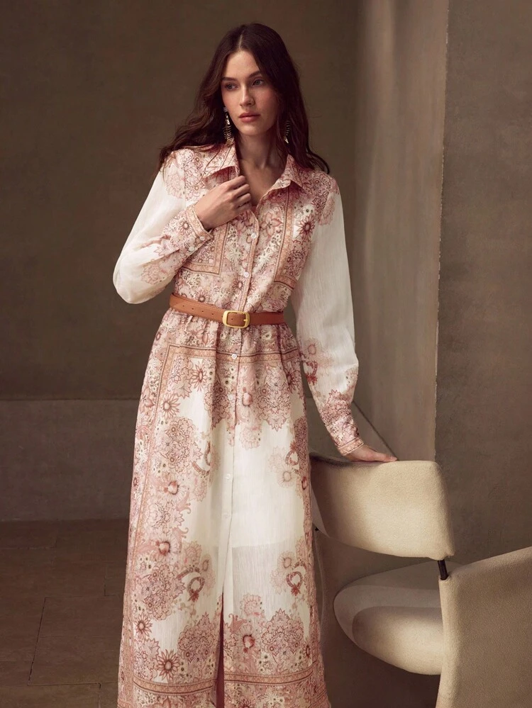 FLORAL PRINT BELTED DRESS