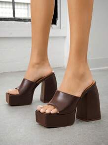 SHUZIA Women's Square Toe Slip On Ultra Chunky Platform Heel Sandals - Chocolate Brown - View 2
