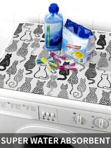 SHEIN 1 buc negru alb pisică model spălătorie covoraș anti-alunecare TPR capac superior anti-vibrații pad spălătorie cameră organizator universal fit mașină protector decorativ electrocasnic pad
