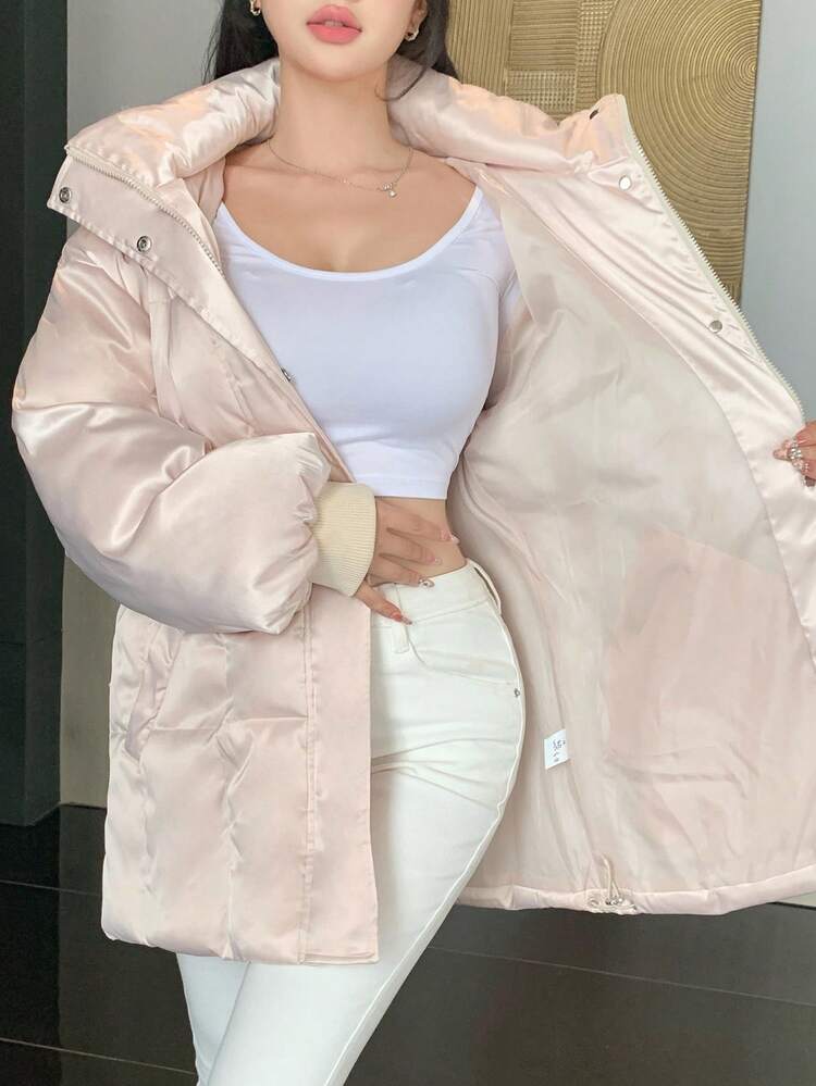 Casual Fur Collar Belted Loose Women Padded Coat Winter