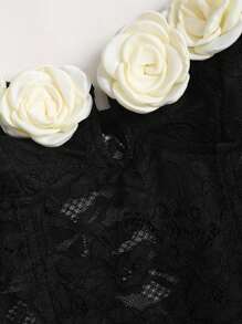 Glamine Sexy Romantic 3D Floral Contrast Color Lace Patchwork Boned Bustier Top For Women - Black - View 8
