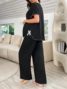 Moonlight&Mama 浪漫纯色舒适牛奶丝蝴蝶结孕妇睡衣套装