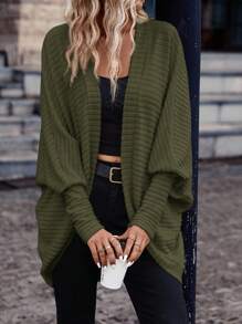 SHEIN Frenchy Women's Solid Color Bat Wing Casual Open Front Long Sleeve Jacket In Fall/Winter Green Casual Green Christmas Spring - Dark Green - View 4
