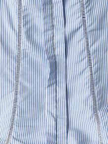 EMERY ROSE Plus Size Cotton Ruffles Splice Hollow-Out Striped Long Blouse, Blue-White, Casual Resort Wear, Suitable For Spring And Summer Country Concert Countrys Women