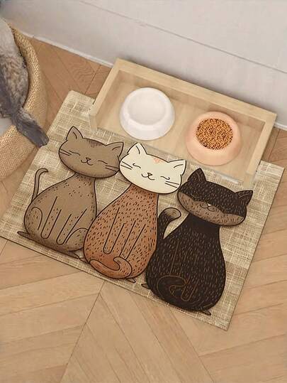 1 Peça Tapete de Alimentação para Animais de Estimação com Estampa de Gato, Tapete de Tigela de Estimação de Alta Absorção e Secagem Rápida, Tapete de Estimação Fácil de Limpar, Adequado para Animais de Estimação em Todas as Estações, Para Canil de Cachorro, Gaiola de Gato