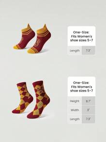 GLOWMODE X Harry Potter 2-Pack Soft Comfy Jacquard Embroidered Anti-Chafing Cotton Blend Crew Socks & Ankle Socks Set Daily Casual - Burgundy - View 6