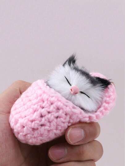 Zazumi 1 件 3.5 英寸 * 1.9 英寸逼真毛绒猫玩具栩栩如生的柔软小猫娃娃可爱拖鞋形状家居装饰毛绒动物伴侣礼物送给猫爱好者卧室办公室装饰