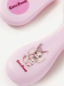 Cozy Pixies 2pcs Baby Newborn Care Tool Set, Pink Rabbit Pattern Pastoral Style Brush & Comb - Pink - View 12