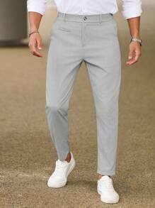 Manfinity Bizformal Men's Casual Versatile Commuter Solid Color Tapered Pants, Fall