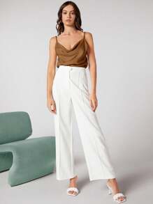 BizChic Women's Sleeveless Satin Camisole Top, Romantic Elegant Solid Color Casual Business Commuter Wear, Suitable For Office, Daily, Autumn