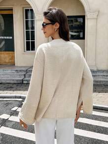 Serisse 女式花卉印花落肩长袖前系带休闲常规夹克 - 杏色 - 查看 2