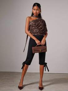 COSMINA Blusa elegante y de moda con hombros fruncidos y estampado de leopardo para mujer - Marrón - Ver 5