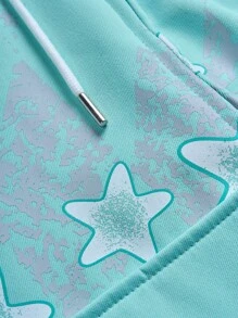 Manfinity EMRG 撞色星星图案男士连帽夹克 - 藍色 - 查看 6