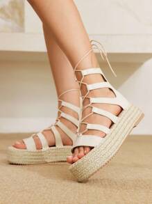 Styleloop Women's Wedge Thick Bottom Woven Sandals, Bohemian Style Thick Sole Shoes, Suitable For Halloween, Christmas, Party - Beige - View 9