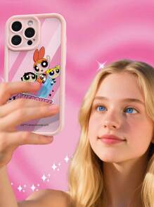 THE POWERPUFF GIRLS X SHEIN 1pc Cute And Creative Cartoon Collaboration, High-End Texture, Simple, Fully Transparent, Shockproof And Fashionable Phone Case, Halloween And Christmas Gift,Compatible With IPhone - Pink - View 4