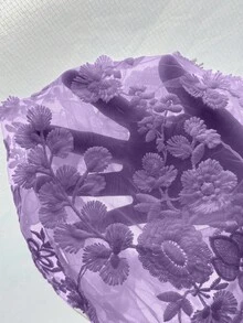 SHEIN 少女优雅白色圆领 3D 蕾丝面料泡泡袖飘逸连衣裙，适合派对、婚礼季节 - 紫色 - 查看 6