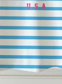 Emery Rose Kids Emery Rose Kids 年轻女孩休闲简约蓝条纹“NEW YORK”英文文字撞色粉色返校学院风圆领短袖T恤适合女孩夏季校服返校服