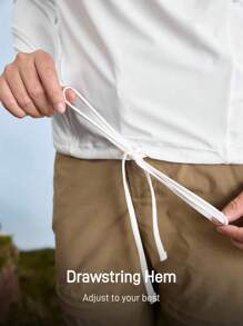 In My Nature Nature Hike 女式户外白色长袖 T 恤，弹性贴肤，拉链口袋，拇指孔