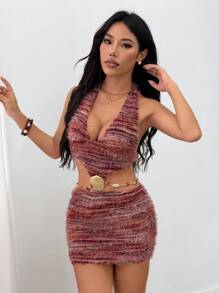 Sweetina Retro American Style Bodycon Sexy Pearl Chain Decor Midi Dress - Multicolor - View 3