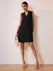 Uhlyne 休闲时尚亚麻V领女式短款无袖连衣裙