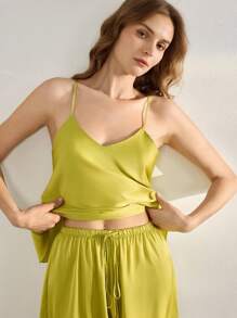 Ocili Leisure Lady's Comfortable Satin Sleepwear Set, Smooth & Soft SatinGlossWear - Green - View 5