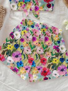 Soleia 多色花卉印花短款抹胸和短裤套装，采用柔软针织面料 花卉两件套 两件套 夏季两件套 女士 多色 多色花卉两件套 - 彩色 - 查看 3