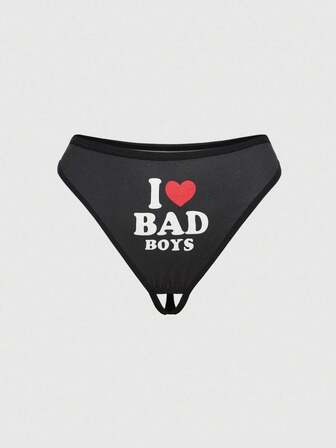 1pc Gothic Heart Print Sexy Open Crotch Panties