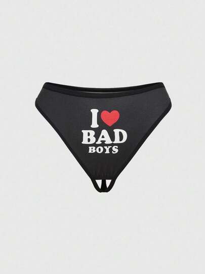 1pc Gothic Heart Print Sexy Open Crotch Panties