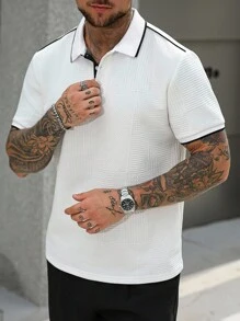 Manfinity Homme Camisa polo de manga corta casual con bloqueo de color para hombres