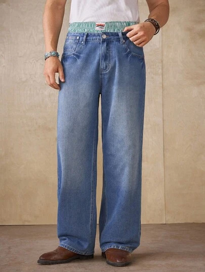 Manfinity Homme 男士时尚休闲绅士简约直筒牛仔裤